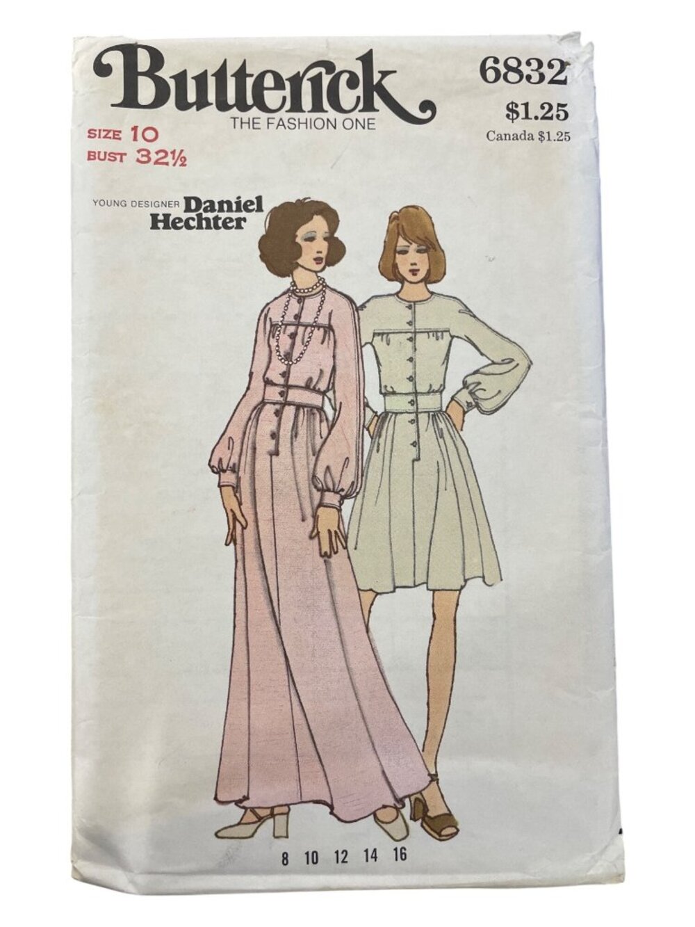 Vintage 70s Butterick 6832 Dress Pattern Size 10 Daniel Hechter Bust 32.5 CUT